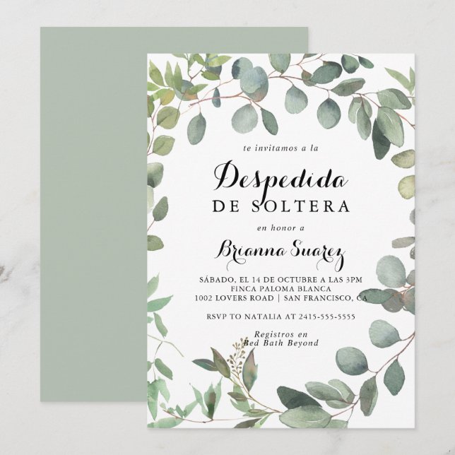 Invitación Eucalyptus Foliage Delight Spanish Bridal Shower (Anverso / Reverso)