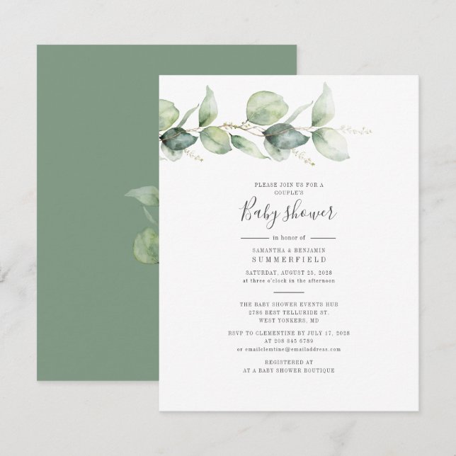 Invitación Eucalyptus Foliage Elegantes Parejas Baby Shower (Anverso / Reverso)