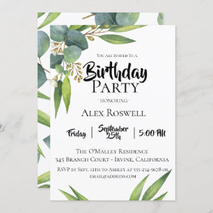 Invitación Eucalyptus Foliage Fiesta de cumpleaños