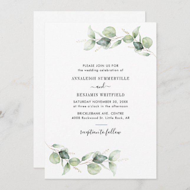 Invitación Eucalyptus Foliage Greeneration Rustic Boda (Anverso / Reverso)