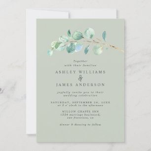 Invitación Eucalyptus Foliage Pastel Boda Verde