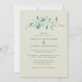 Invitación Eucalyptus Foliage Pastel Boda Verde Inv