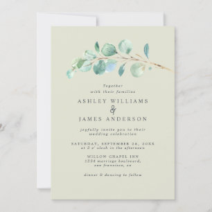 Invitación Eucalyptus Foliage Pastel Boda Verde Inv