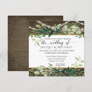 Invitación Eucalyptus Foliage Rústico Ilumina Boda de Vinos