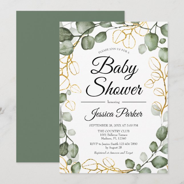 Invitación Eucalyptus Foliage Wreath Baby Shower (Anverso / Reverso)
