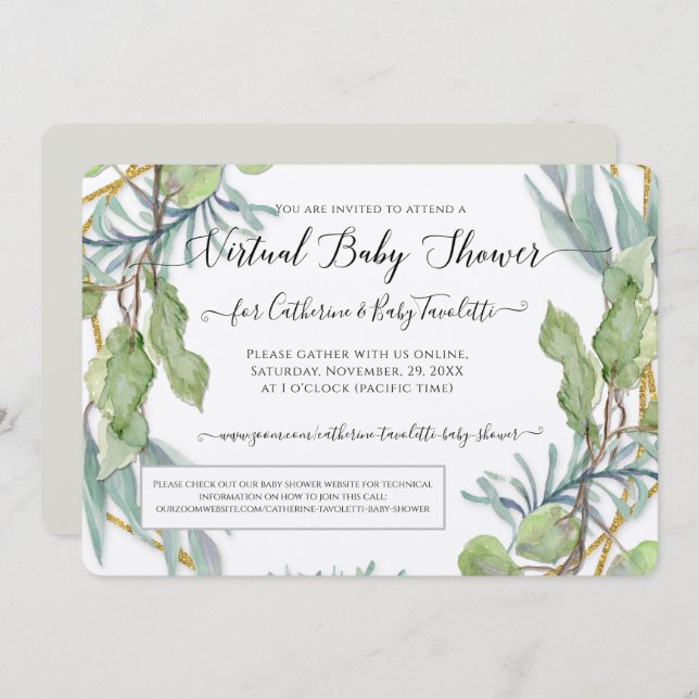 Invitación Eucalyptus Foliage Wreath Virtual Baby Shower (Anverso / Reverso)