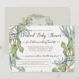 Invitación Eucalyptus Foliage Wreath Virtual Baby Shower