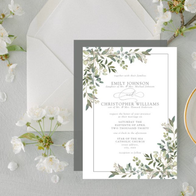 Invitación Eucalyptus formal Boda verde salvia botánica (Subido por el creador)