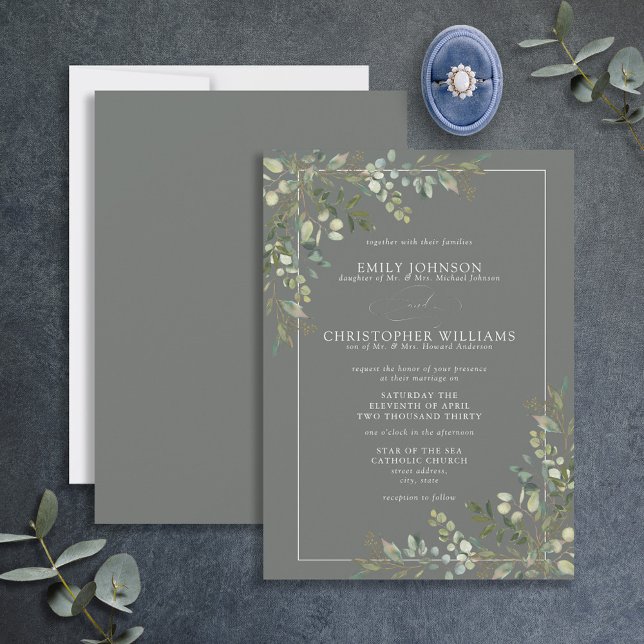 Invitación Eucalyptus formal Boda verde salvia botánica (Subido por el creador)
