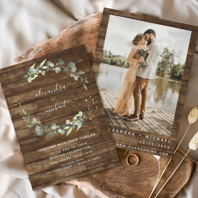Invitación Eucalyptus Foto Rustic Country Wood Boda (Subido por el creador)