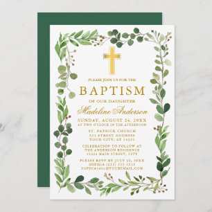 Invitación Eucalyptus Frame Gold Baptism