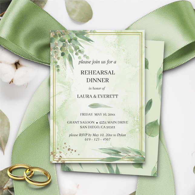 Invitación Eucalyptus Frame Green Gold Folicolor (Subido por el creador)