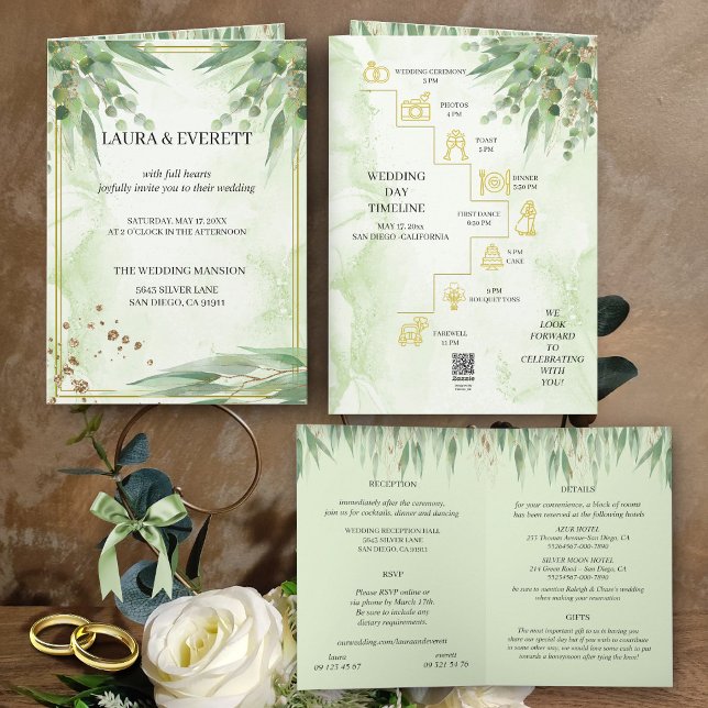 Invitación Eucalyptus Frame Green Gold Folicolor (Subido por el creador)