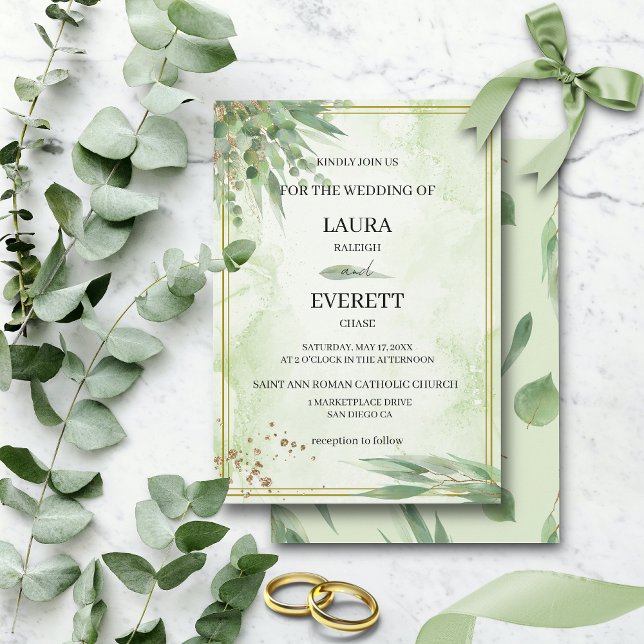 Invitación Eucalyptus Frame Green Gold Folicolor (Subido por el creador)