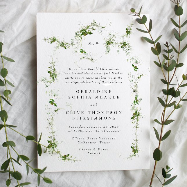 Invitación Eucalyptus Framed Wreath | Boda de doble monograma (Subido por el creador)