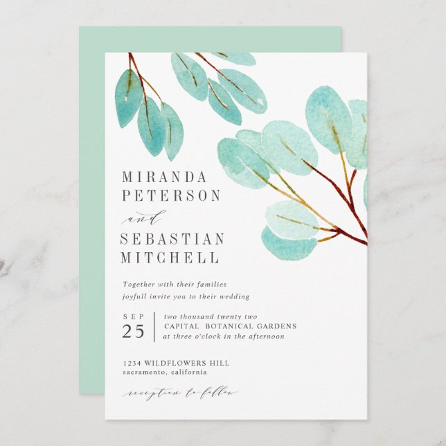 Invitación Eucalyptus Fresco Boda Botánico (Anverso / Reverso)