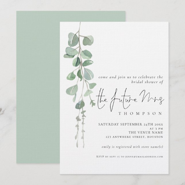 Invitación Eucalyptus Futuro Sra. Bridal Shower (Anverso / Reverso)