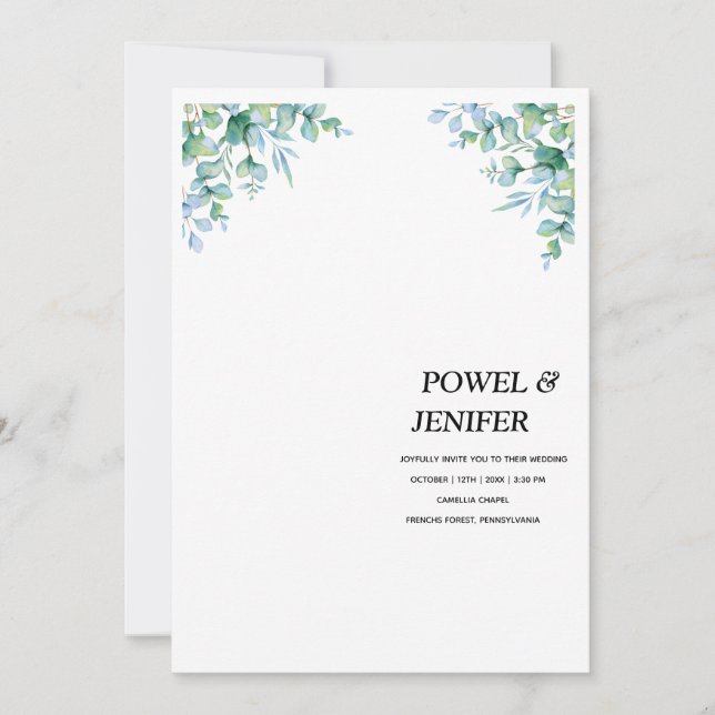 Invitación Eucalyptus generery wedding (Anverso)