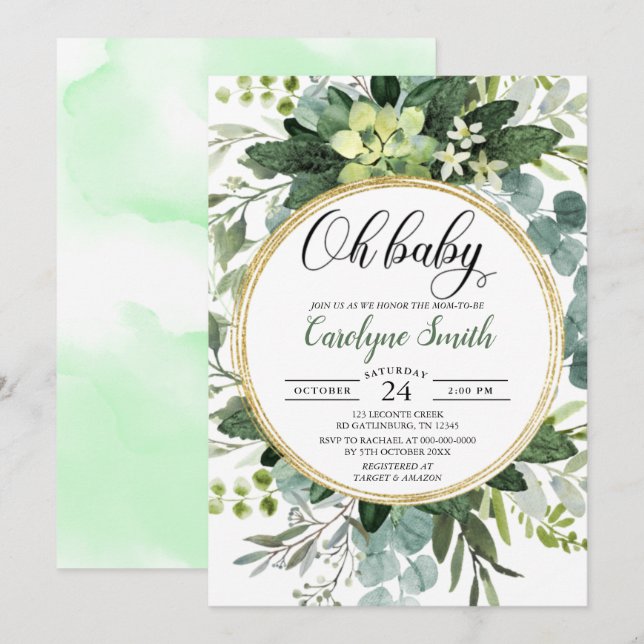 Invitación Eucalyptus Género Neutral Oh Baby Shower (Anverso / Reverso)