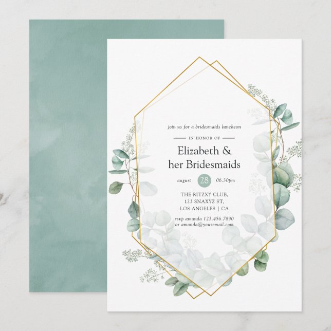 Invitación Eucalyptus Geometric Bridesmaids Luncheon (Anverso / Reverso)
