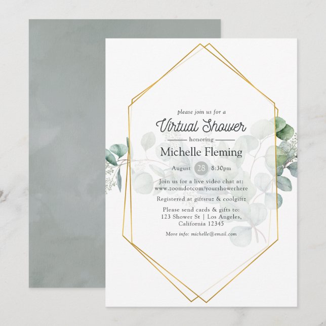 Invitación Eucalyptus Geometric Virtual Bridal o Baby Shower (Anverso / Reverso)