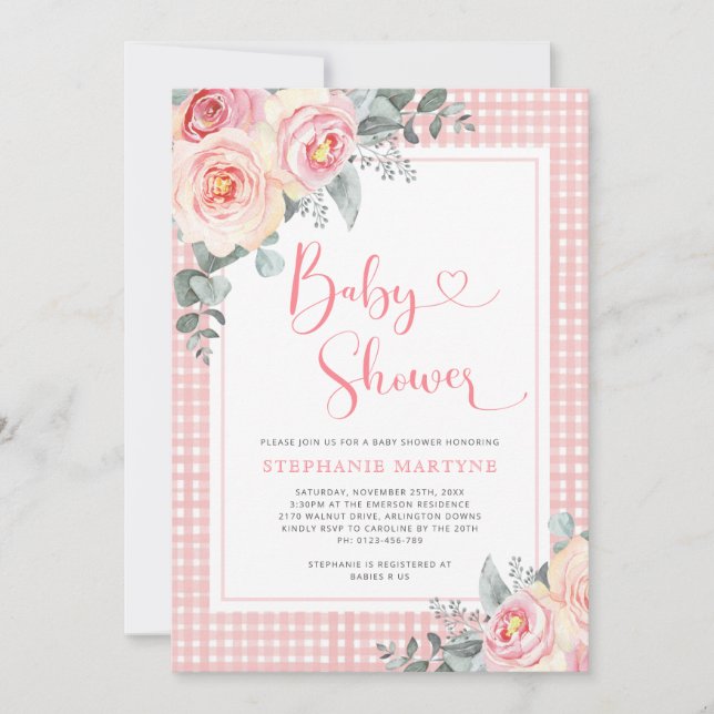Invitación Eucalyptus Gingham Baby Shower (Anverso)