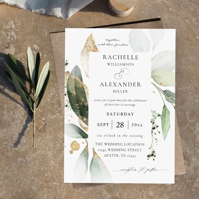 Invitación Eucalyptus Glow Gold Greenereneration 2 Boda (Subido por el creador)