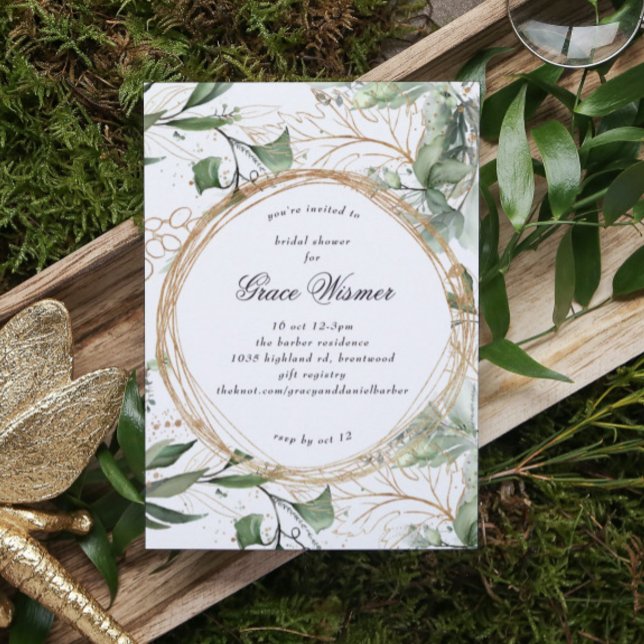 Invitación Eucalyptus Gold Boho Circles Pampas Bridal Shower (Subido por el creador)