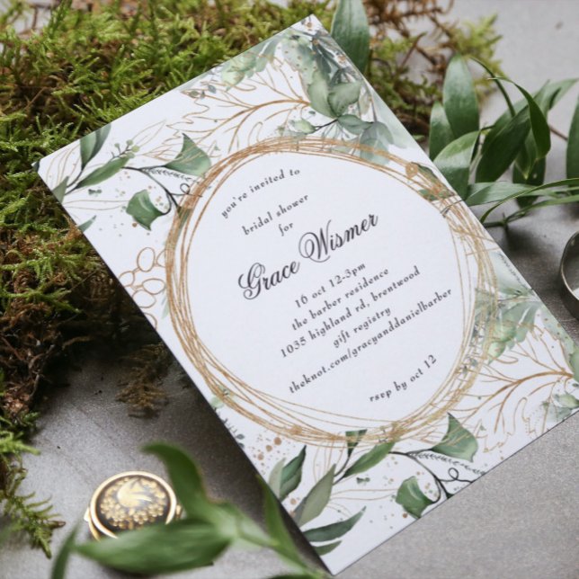 Invitación Eucalyptus Gold Boho Circles Pampas Bridal Shower (Subido por el creador)