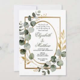 Invitación Eucalyptus Gold Botanical Wreath Wedding Invitatio