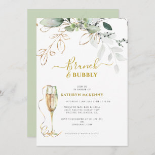 Invitación Eucalyptus Gold Calligraphy Shower