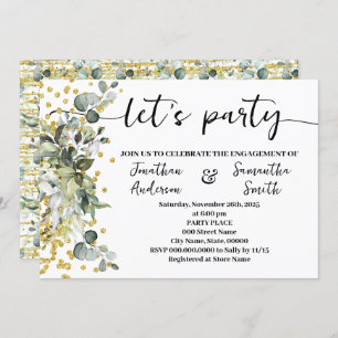 Invitación Eucalyptus Gold Compromiso Fiesta