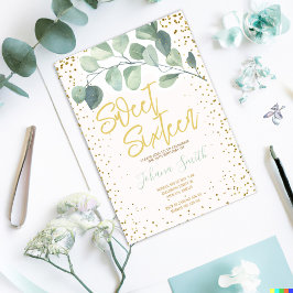 Invitación Eucalyptus Gold Confetti Sweet 16 cumpleaños