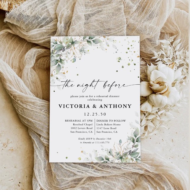 Invitación Eucalyptus Gold Floral La Noche Antes De La Invita (Subido por el creador)