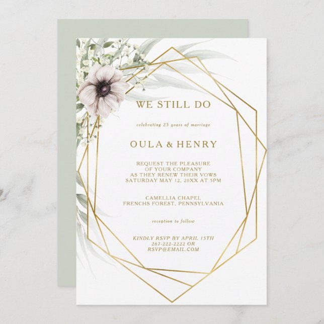 Invitación Eucalyptus Gold Geometric Seguimos Jurando Renovac (Anverso / Reverso)