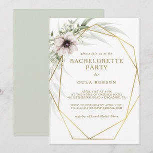 Invitación Eucalyptus Gold Geométrica Bachelorette