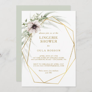 Invitación Eucalyptus Gold Geométrica Lingerie Shower