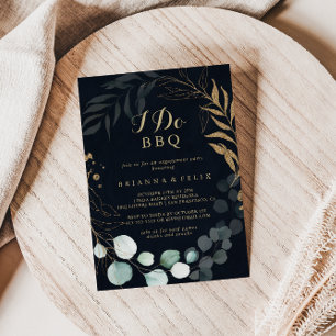 Invitación Eucalyptus Gold I Do BBQ Blue Engagement Party