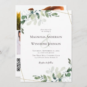 Invitación Eucalyptus Gold Photo QR Código Boda Itinerario