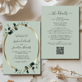 Invitación Eucalyptus Gold Sage todo en un Boda