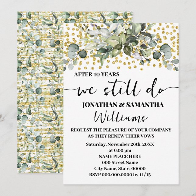 Invitación Eucalyptus Gold Seguimos Cumpliendo Aniversario Bo (Anverso / Reverso)