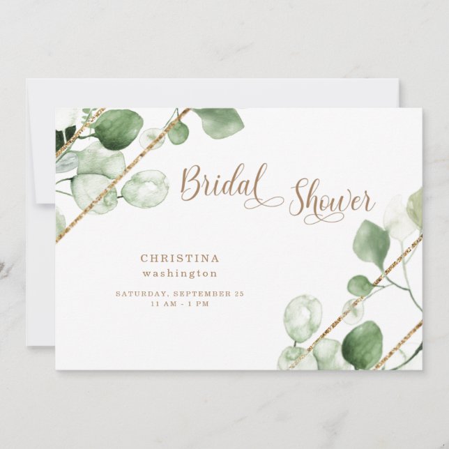 Invitación Eucalyptus Gold Text Shower (Anverso)