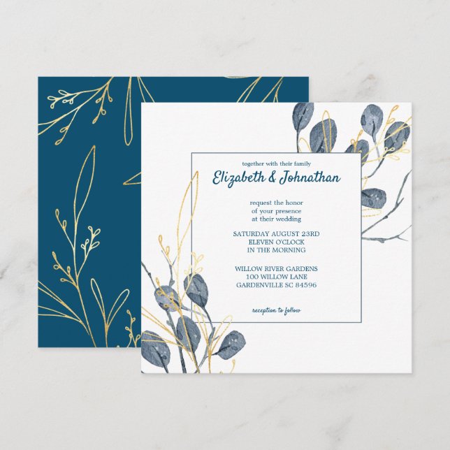 Invitación Eucalyptus Golden Garden Boda Floral (Anverso / Reverso)