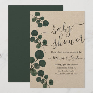 Invitación Eucalyptus Green Baby Shower Kraft