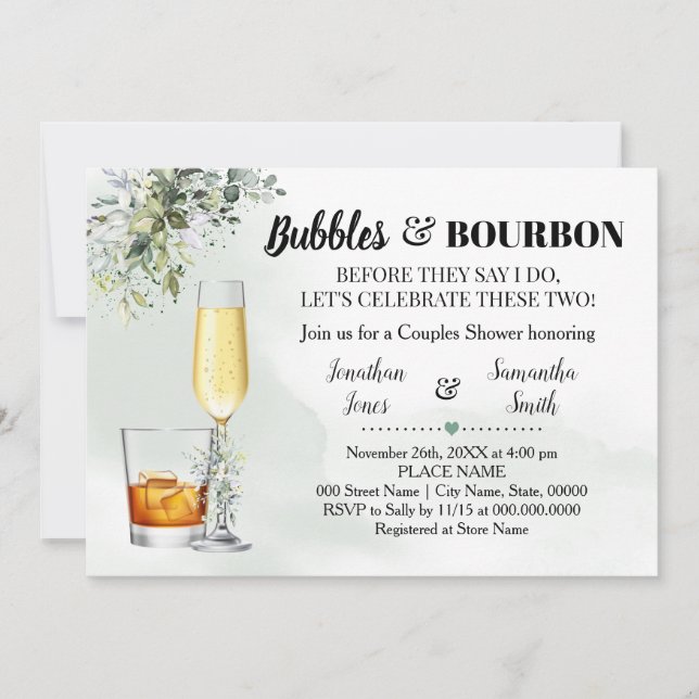 Invitación Eucalyptus Green Bubbles & Bourbon Shower (Anverso)