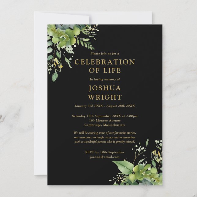 Invitación Eucalyptus Green Celebration Of Life Funeral (Anverso)