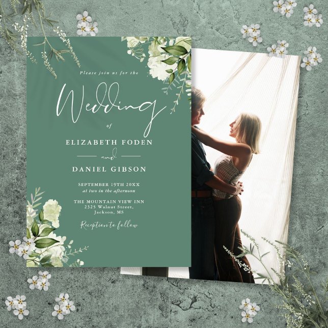 Invitación Eucalyptus Green Floral Elegante Boda de fotografí (Eucalyptus Green Floral Elegant Photo Wedding Invitation)