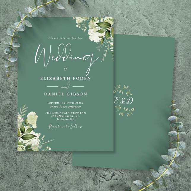 Invitación Eucalyptus Green Floral Monograma Boda (Eucalyptus Green Floral Monogram Wedding Invitation)