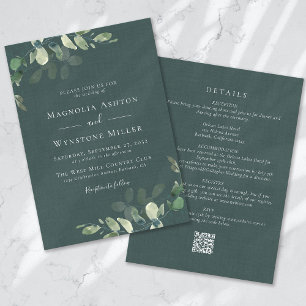 Invitación Eucalyptus Green Linen todo en un Boda