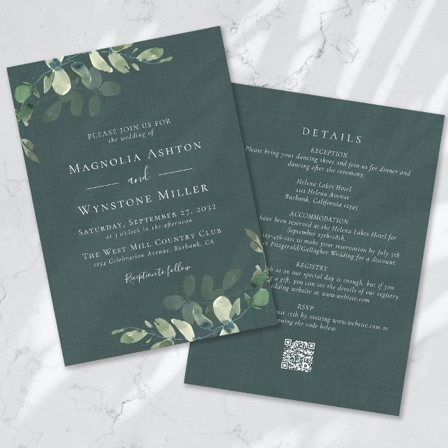 Invitación Eucalyptus Green Linen todo en un Boda (Subido por el creador)